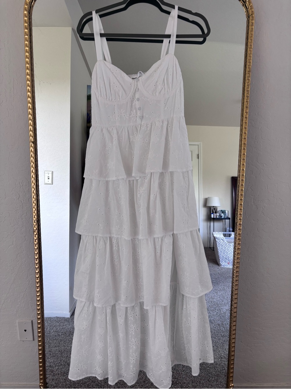 White Tiered Eyelet Maxi Dress - Women's Bridal Dress